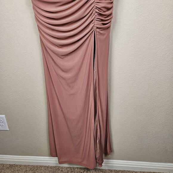 Lulus Revel Romance Formal Dress Size S Off Shoulder Rose Long Maxi Ruched Mesh - Picture 9 of 16